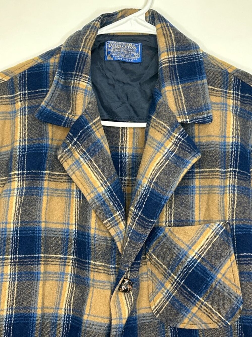 Vintage Pendleton Woolen Mills Plaid 100% Wool Shirt Mens M Blue & Tan - Picture 3 of 13